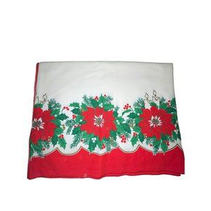 Vintage Sunweave Linen Corp Christmas Tablecloth Poinsettia 84" x 61"
